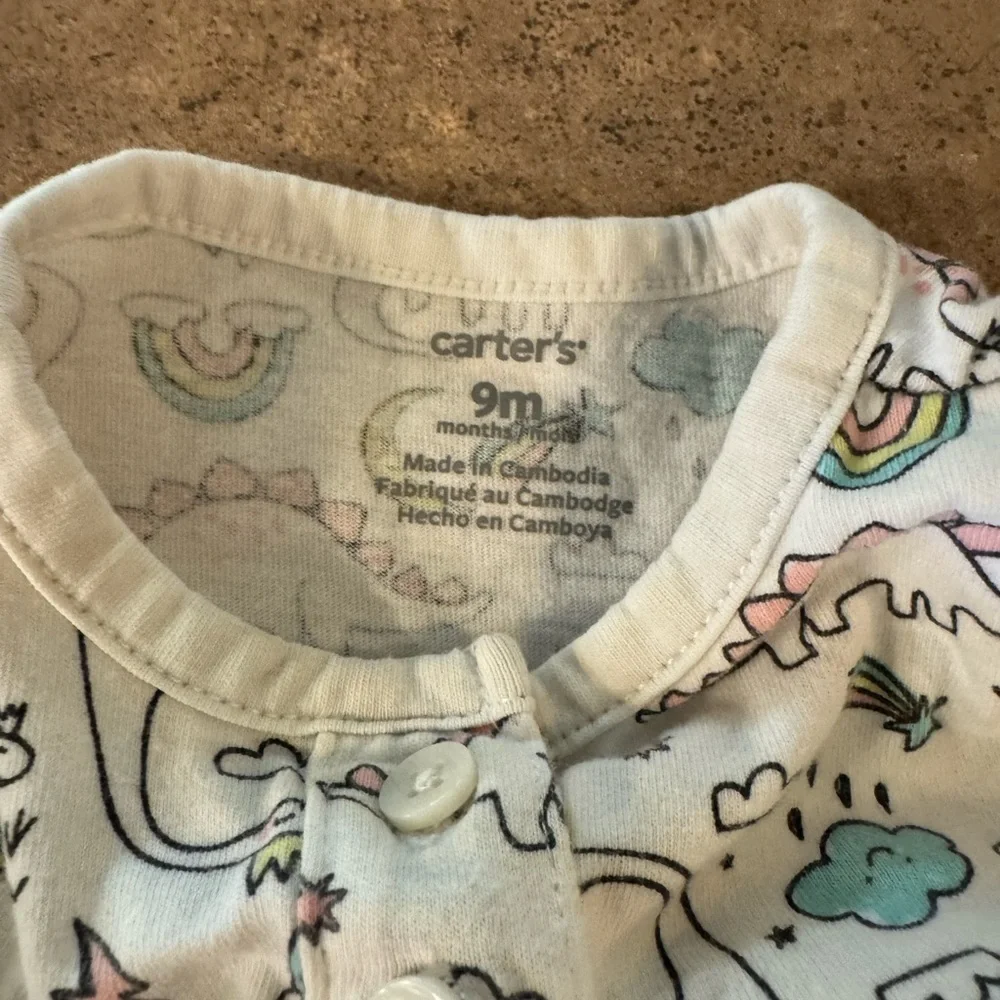 Carter's Adorable Baby Onesie Dress with Fun Dinosaur Pattern Size 9M Summer